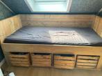 Steigerhouten bed met matras en 4 grote lades, Huis en Inrichting, Slaapkamer | Bedden, Ophalen, 90 cm, Eenpersoons, Bruin