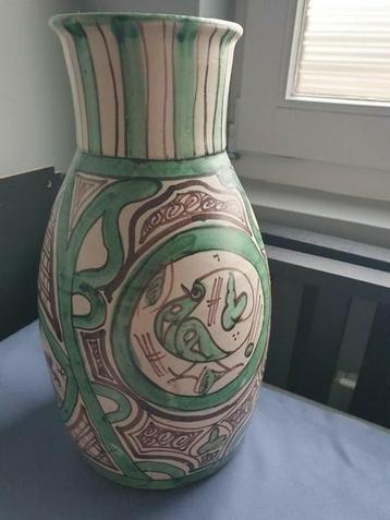 Vintage Punter 95 Aardewerk Vaas met Vogelmotief beschikbaar voor biedingen