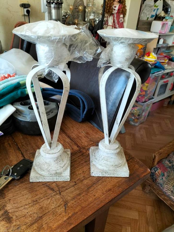 2 Zware kandelaars, Huis en Inrichting, Woonaccessoires | Kandelaars en Kaarsen, Zo goed als nieuw, Minder dan 25 cm, Overige materialen