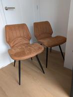 Twee eetkamerstoelen microvezel cognac (Pronto), Huis en Inrichting, Stoelen, Ophalen, Twee, Bruin, Zo goed als nieuw