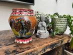 Handbeschilderde afrikaanse houten vaas pot prachtig dieren, Minder dan 50 cm, Overige materialen, Ophalen of Verzenden, Zo goed als nieuw