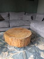 Boomstamtafel op wieltjes - Uniek en robuust, Huis en Inrichting, Tafels | Salontafels, Ophalen, Gebruikt, 50 tot 100 cm, Rond