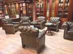 Originele chesterfield set chocolade bruin, Ophalen, Chesterfield, Leer, Zo goed als nieuw