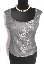 Escada - prachtige zilverkleur feestelijke zijden top - 36, Kleding | Dames, Tops, Verzenden, Escada, Zo goed als nieuw, Grijs