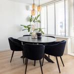 Massief eiken tafel zwart + 6 stoelen, Ophalen of Verzenden