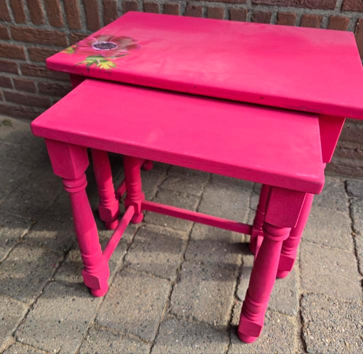 Bijzettafel Set van 2 - Roze, Huis en Inrichting, Tafels | Bijzettafels, Gebruikt, Vierkant, Minder dan 45 cm, Minder dan 55 cm