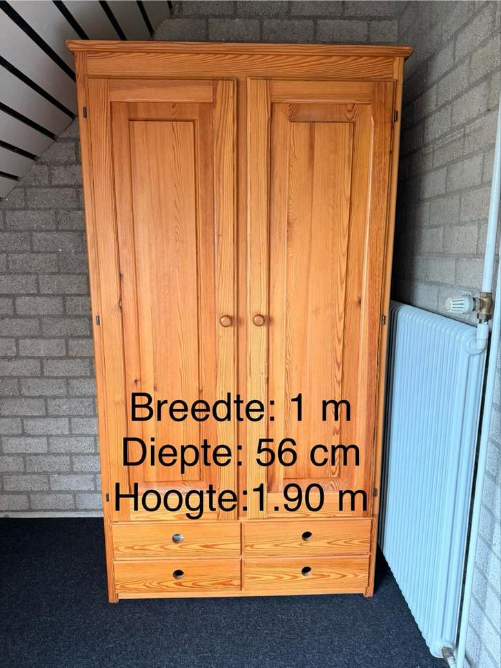 Grenen slaapkamer set: Bed, bureau, kast en kisten, Huis en Inrichting, Kasten | Kledingkasten, Gebruikt, 150 tot 200 cm, 50 tot 100 cm