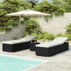3-delige Ligbeddenset met theetafel poly rattan zwart, Ophalen, Zo goed als nieuw