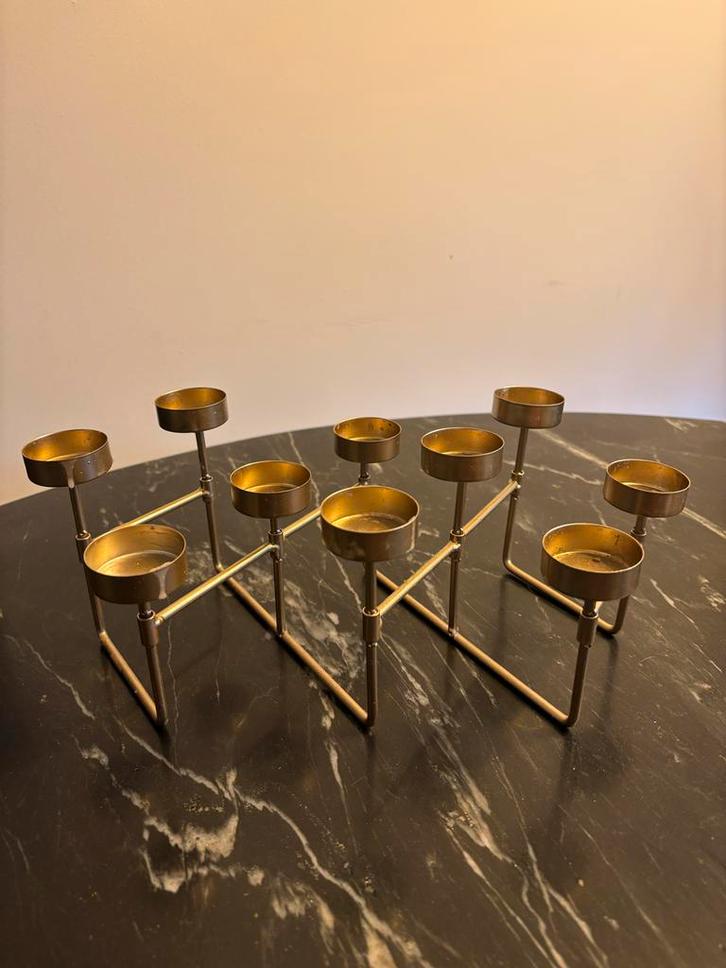 Goud Metalen Kandelaar voor 9 waxine kaarsen, Huis en Inrichting, Woonaccessoires | Kandelaars en Kaarsen, Gebruikt, Kandelaar