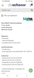 Inductie kookplaat voor onderdelen etna a380zt, Witgoed en Apparatuur, Kookplaten, Gebruikt, Inbouw, Inductie, 4 kookzones