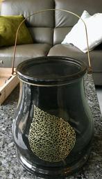 windlicht kandelaar donker glas met gouden blad vaas, Overige materialen, 25 tot 50 cm, Zwart, Ophalen of Verzenden