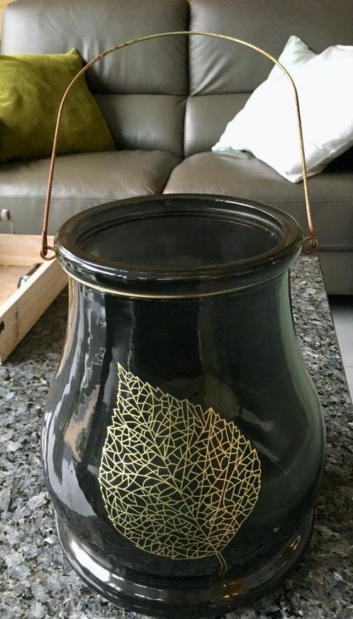 windlicht kandelaar donker glas met gouden blad vaas, Huis en Inrichting, Woonaccessoires | Kandelaars en Kaarsen, Zo goed als nieuw