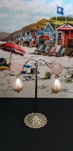 Oorbellen met witte katoen parels en Swarovski elementen, Nieuw, Goud, Knopjes of Stekers, Met kristal