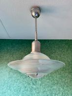 2X Vintage XL 50’s Art Deco Holophane France Hanglamp. PA300, Gebruikt, Art Deco, Ophalen, Glas