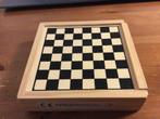 houten reisspel doosje met 4 spelborden, o.a. schaak. nieuw, Hobby en Vrije tijd, Gezelschapsspellen | Bordspellen, Een of twee spelers