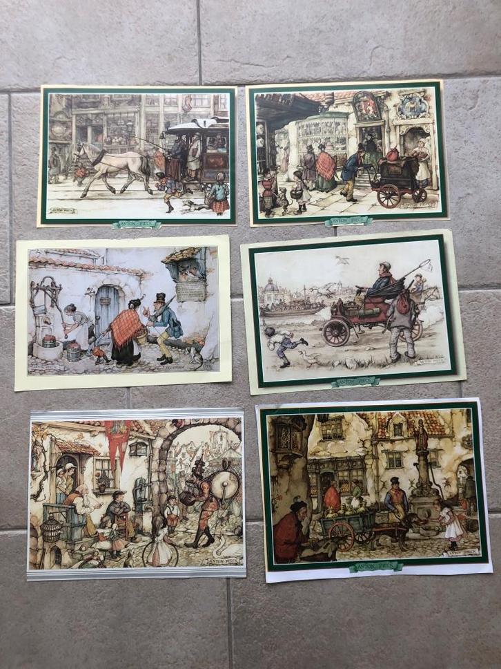 Anton Pieck gladde print tekeningen 6 stuks gladder papier, Verzamelen, Foto's en Prenten, Gebruikt, Prent, Overige onderwerpen