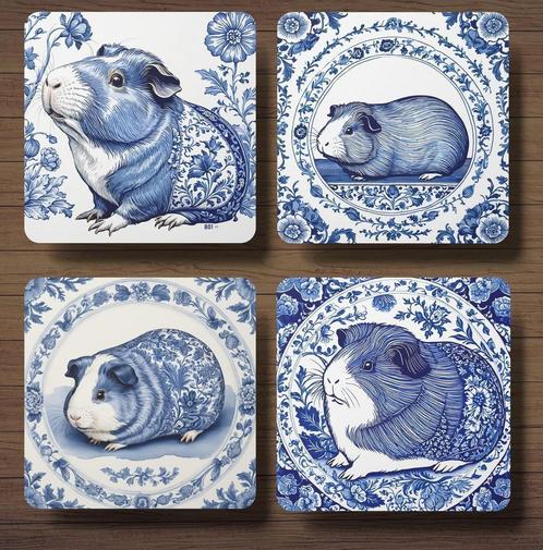 Cavia Delfts Blauw onderzetters met houder, Huis en Inrichting, Woonaccessoires | Onderzetters, Nieuw, Glas of Kopje, Verzenden