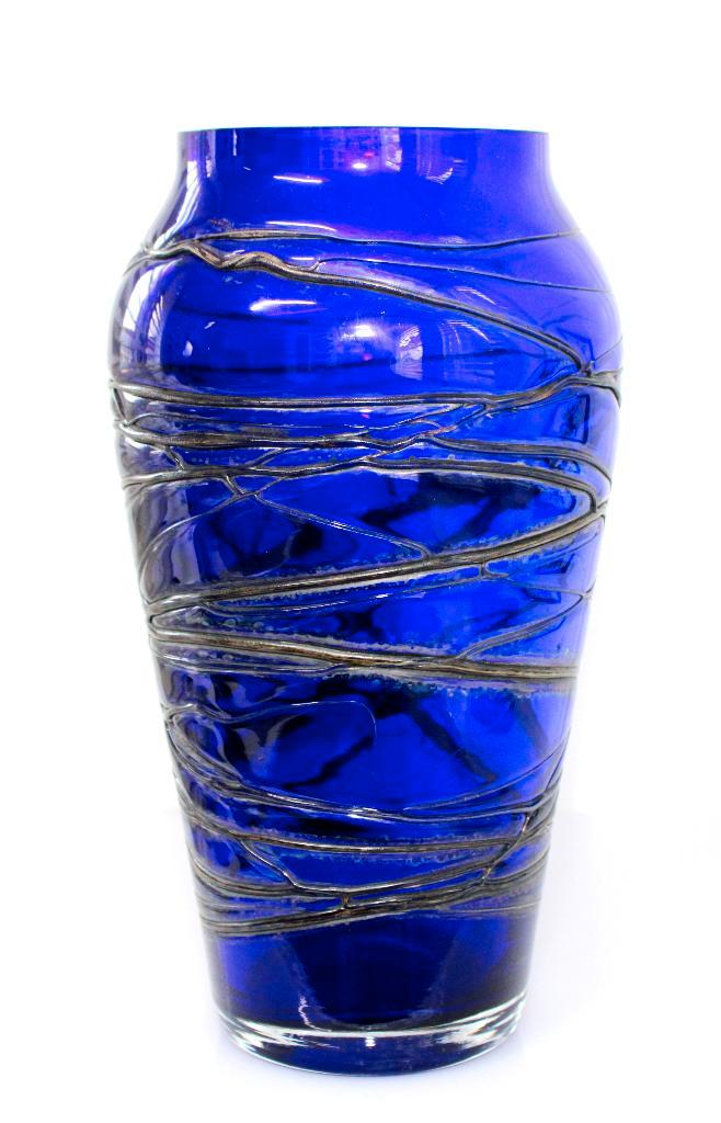 Prachtige Art Nouveau Vaas Konings Blauw Glas, Antiek en Kunst, Antiek | Glas en Kristal, Verzenden