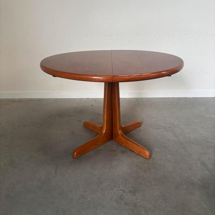 Deense teak eettafel uitschuifbaar rond ovaal jaren 60 70 80, Huis en Inrichting, Tafels | Eettafels, Gebruikt, 100 tot 150 cm