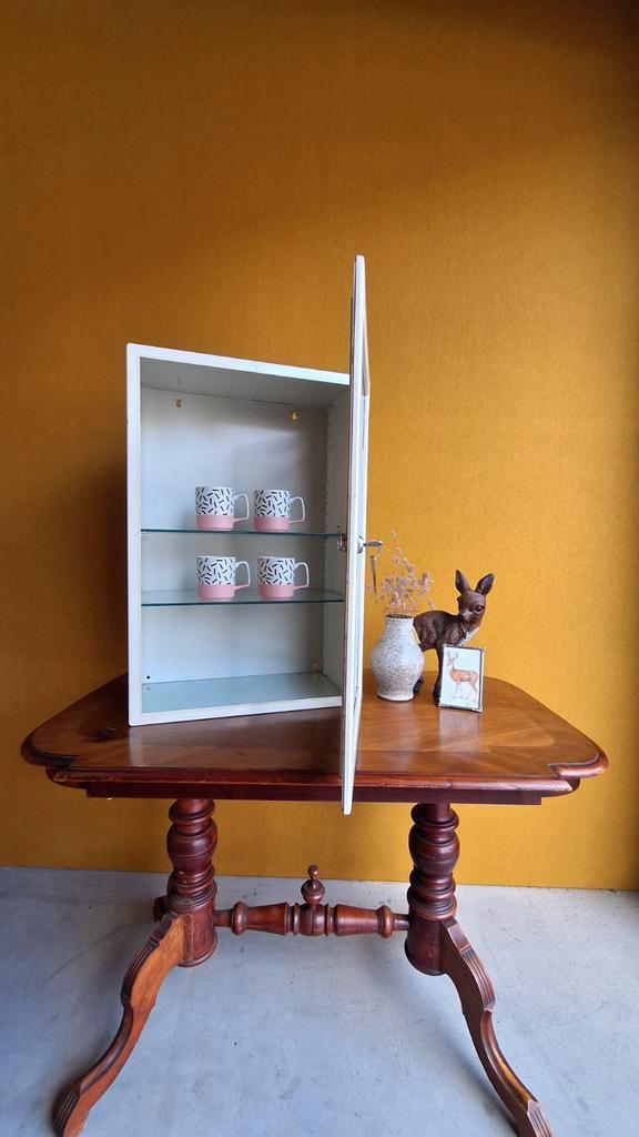 Industriële vintage vitrinekast van wit metaal, Huis en Inrichting, Kasten | Vitrinekasten, Gebruikt, Minder dan 100 cm, Minder dan 50 cm