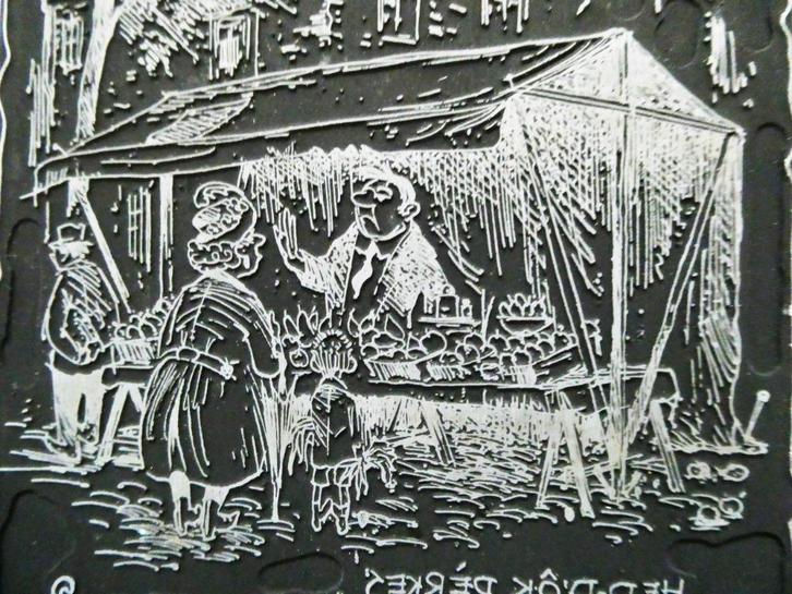 Drukstempel met een marktkraam fruitkraam markt kraam, Antiek en Kunst, Curiosa en Brocante, Ophalen of Verzenden