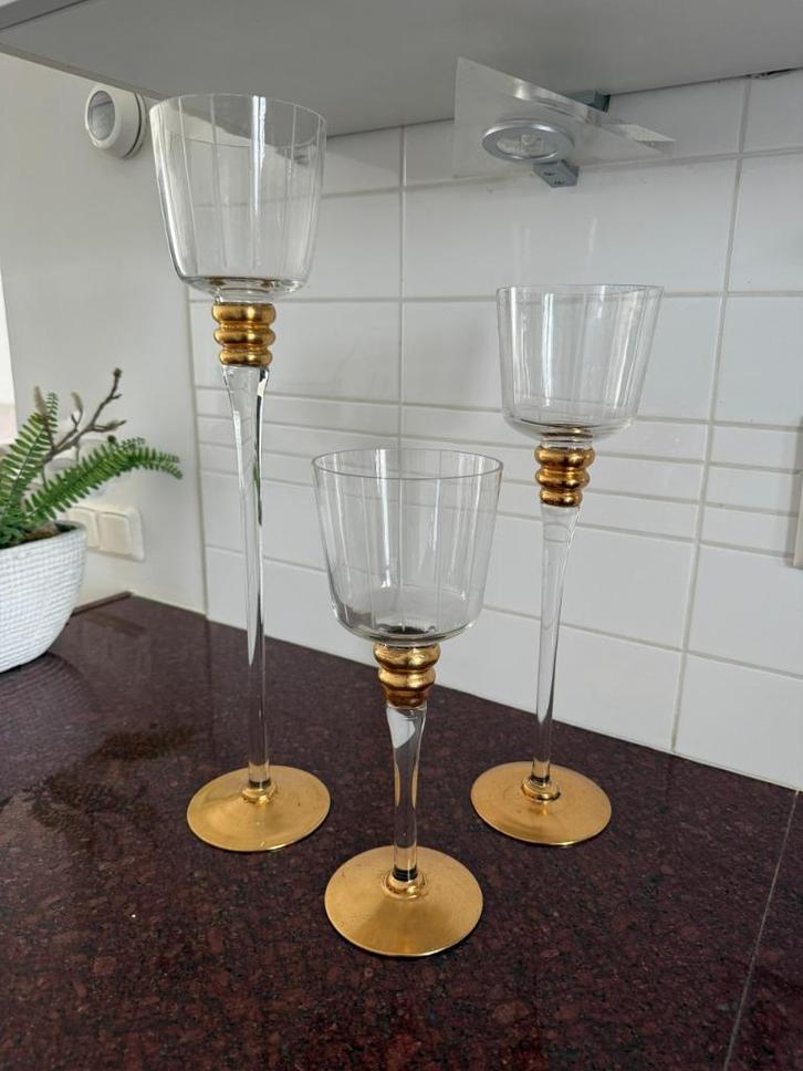Glazen kaarshouders, Huis en Inrichting, Woonaccessoires | Kandelaars en Kaarsen, Nieuw, Kandelaar, 50 tot 75 cm, Overige materialen