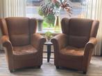 2x Oorfauteuil leder, Huis en Inrichting, Fauteuils, Ophalen, Gebruikt, Minder dan 75 cm, Hout