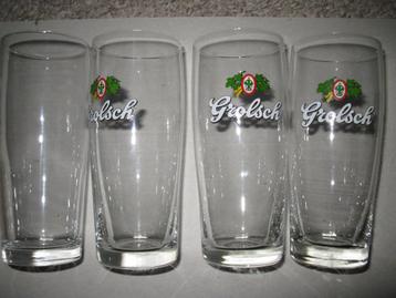 3 Grolsch bierglazen en 1 blanco