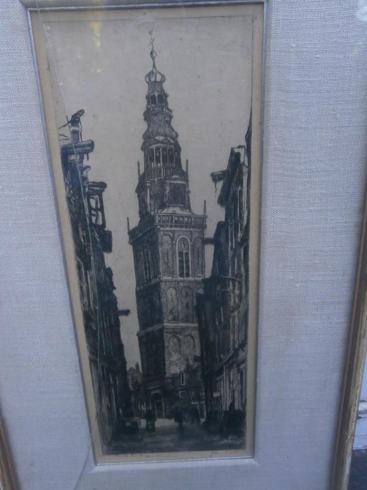 AMSTERDAM, MOOIE SMALLE ETS OUDEKERK, GEBR GLAS Sirks, Antiek en Kunst, Kunst | Etsen en Gravures, Ophalen of Verzenden