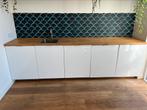 Keukenblok met houten blad, Huis en Inrichting, Gebruikt, Wit, Enkelwandige keuken, Ophalen of Verzenden