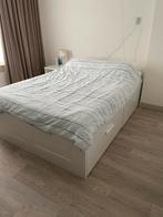Ikea tweepersoons bed met lades en nachtkastje, Ophalen, Wit, Tweepersoons, 140 cm