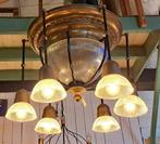 Grote bijzondere lamp messing met holophane glazen kappen, Ophalen