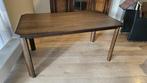 Eettafel tafel, Huis en Inrichting, Tafels | Eettafels, Ophalen, Gebruikt, Niet heel donker eiken en zwart leer, 50 tot 100 cm