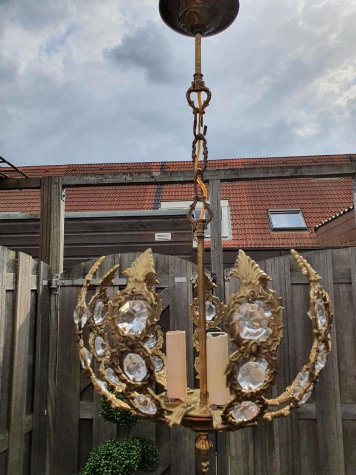 Spaanse lamp kroonluchter hanglamp hollywood regency, Huis en Inrichting, Lampen | Hanglampen, Glas, Metaal, Ophalen