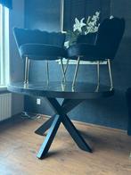 Zwarte ronde eettafel met 4 suede stoelen, Huis en Inrichting, Tafels | Eettafels, Ophalen, Zo goed als nieuw, Rond, 100 tot 150 cm