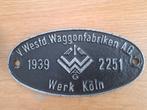 Spoorwegen Wagon type plaat 1939  - Werk Köln, Verzamelen, Spoorwegen en Tramwegen, Verzenden, Gebruikt, Trein, Overige typen