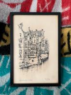 Vintage litho Grimnessesluis in Amsterdam - Th. van Rooij, Antiek en Kunst, Ophalen of Verzenden