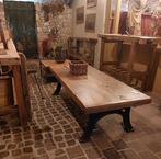 handgemaakte salontafel  met 2 oude industriële steunen, Ophalen