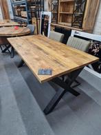 Mooie mangohouten tafel met stalen x of u poten, Nieuw, Vijf personen of meer, Rechthoekig, 50 tot 100 cm