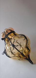 Vintage Murano mondgeblazen lamp rose en amber-zie foto's-, Huis en Inrichting, Lampen | Hanglampen, Ophalen of Verzenden, Glas