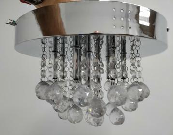 Plafondlamp verchroomd met glazen hangertjes  beschikbaar voor biedingen