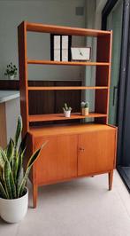 Scandinavisch Design midcentury highboard, Ophalen, Met deur(en), Teakhout, 50 tot 100 cm