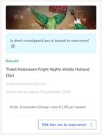 2 tickets Walibi holland fright night 4, 5, 11 of 12 oktober, Tickets en Kaartjes, Twee personen, Oktober