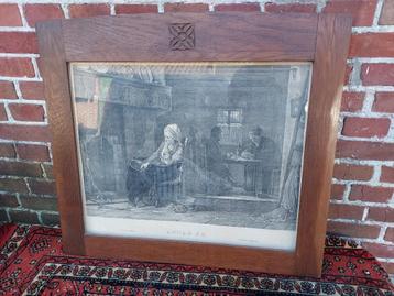 Antieke steengravure, "Huiselijk leed". beschikbaar voor biedingen