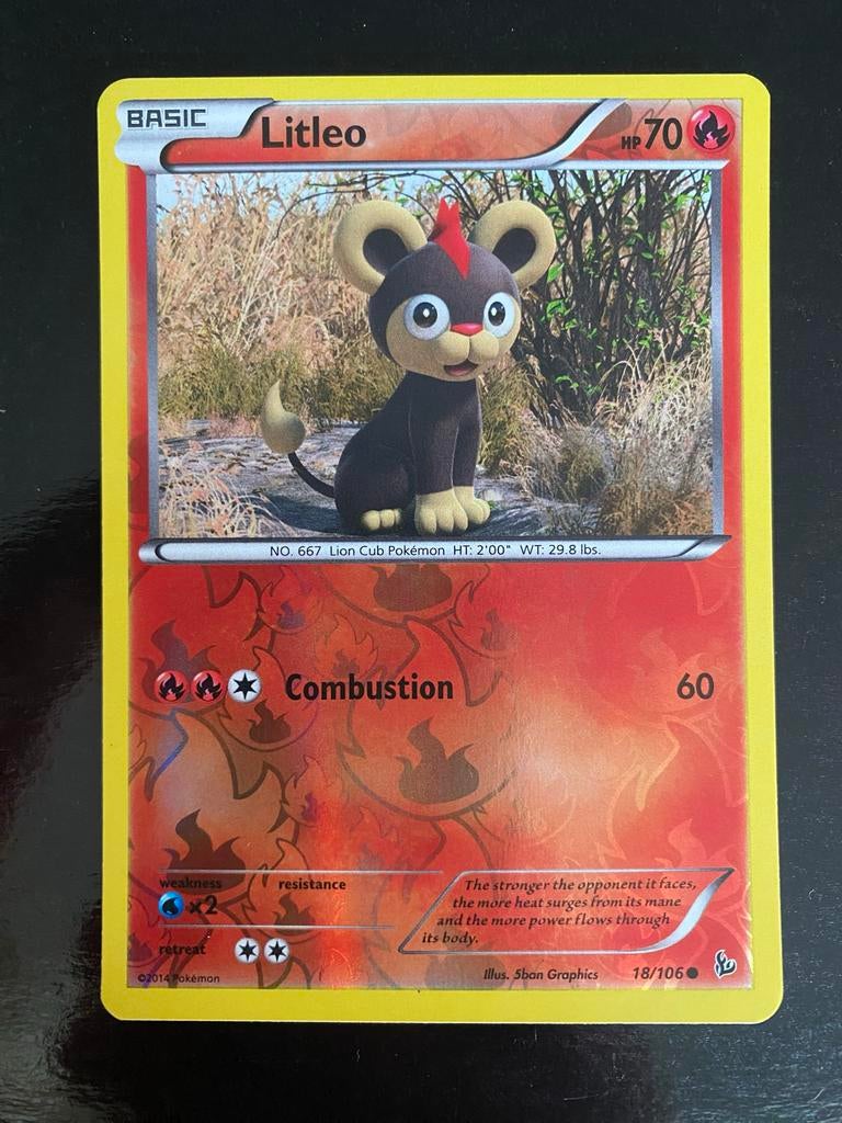 Litleo 18/106 Rev. Holo Pokémon XY Flashfire 2014, Ophalen of Verzenden, Zo goed als nieuw, Losse kaart, Foil