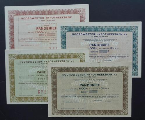 Noordwester Hypotheekbank te Amsterdam 1918/1935  4x, Postzegels en Munten, Aandelen en Waardepapieren, Aandeel, 1920 tot 1950