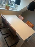 Mooie witte eettafel met 4 stoelen - 160x90cm, Kunststof, Gebruikt, 150 tot 200 cm, Vier personen