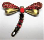 Broche libelle, bronskleur met rode stenen, GAP (R014), Ophalen, Zo goed als nieuw, Rood, Overige materialen