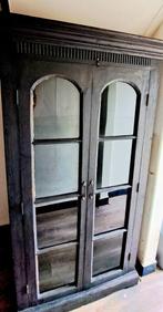 Landelijk, sober, stoer zwarte vitrinekast, 100 tot 150 cm, Glas, 150 tot 200 cm, 25 tot 50 cm