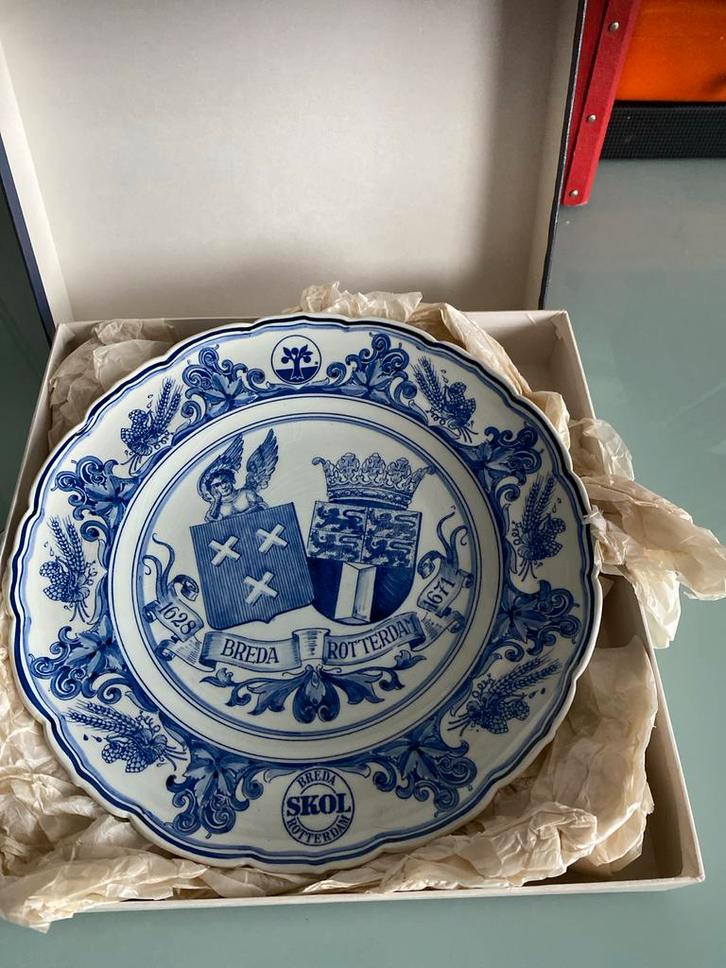 Delfts Blauw Bord Skol Brouwerijen 1982 - Certificaat, Antiek en Kunst, Antiek | Wandborden en Tegels, Ophalen of Verzenden